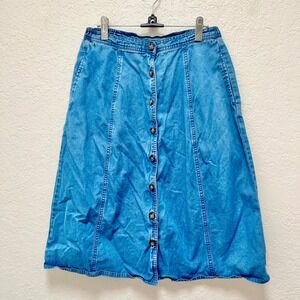 Vintage 90s‎ Talbots Petites Denim Midi Skirt Button Front Pockets Women Size 4